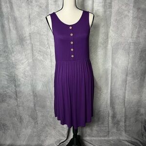 Easydwell Purple Sleeveless Button-Front Tank Dress with Pockets - Large